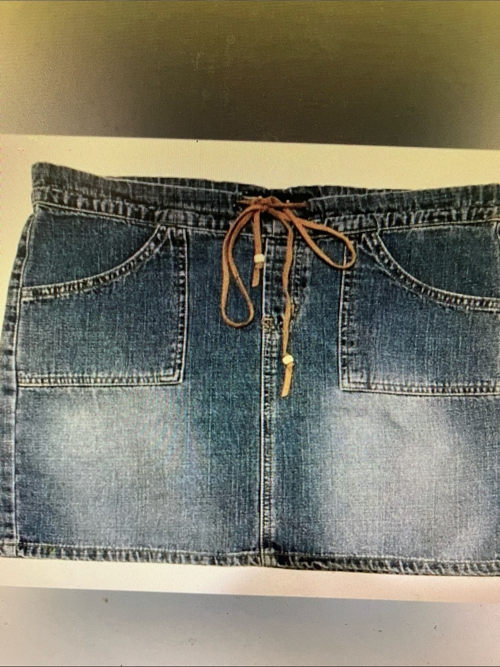 Women's High-Rise Denim Skirt with Drawstring Waist - Blue